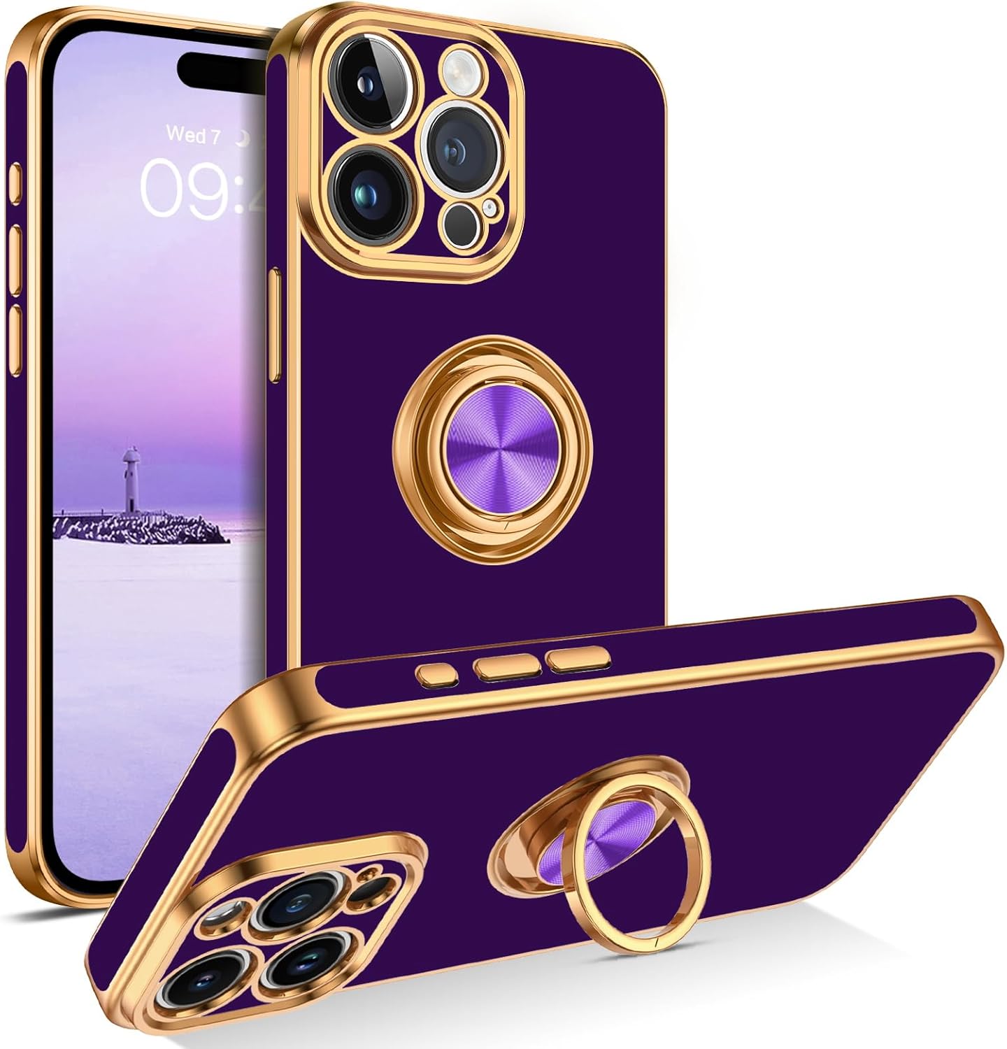 BENTOBEN Compatible con iPhone 15 Pro, funda para teléfono iPhone 15 Pro, ajuste delgado, soporte de anillo de 360, soporte magnético para