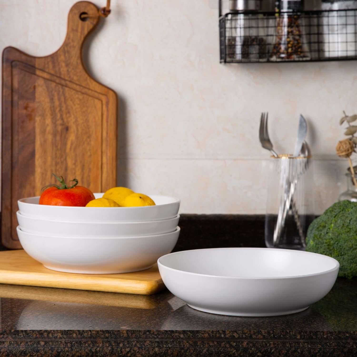 AmorArc Juego de 6 cuencos de cerámica para pasta de 8.5 pulgadas, cuencos grandes de 32 onzas para cocina, cuencos anchos para pasta, ensalada,
