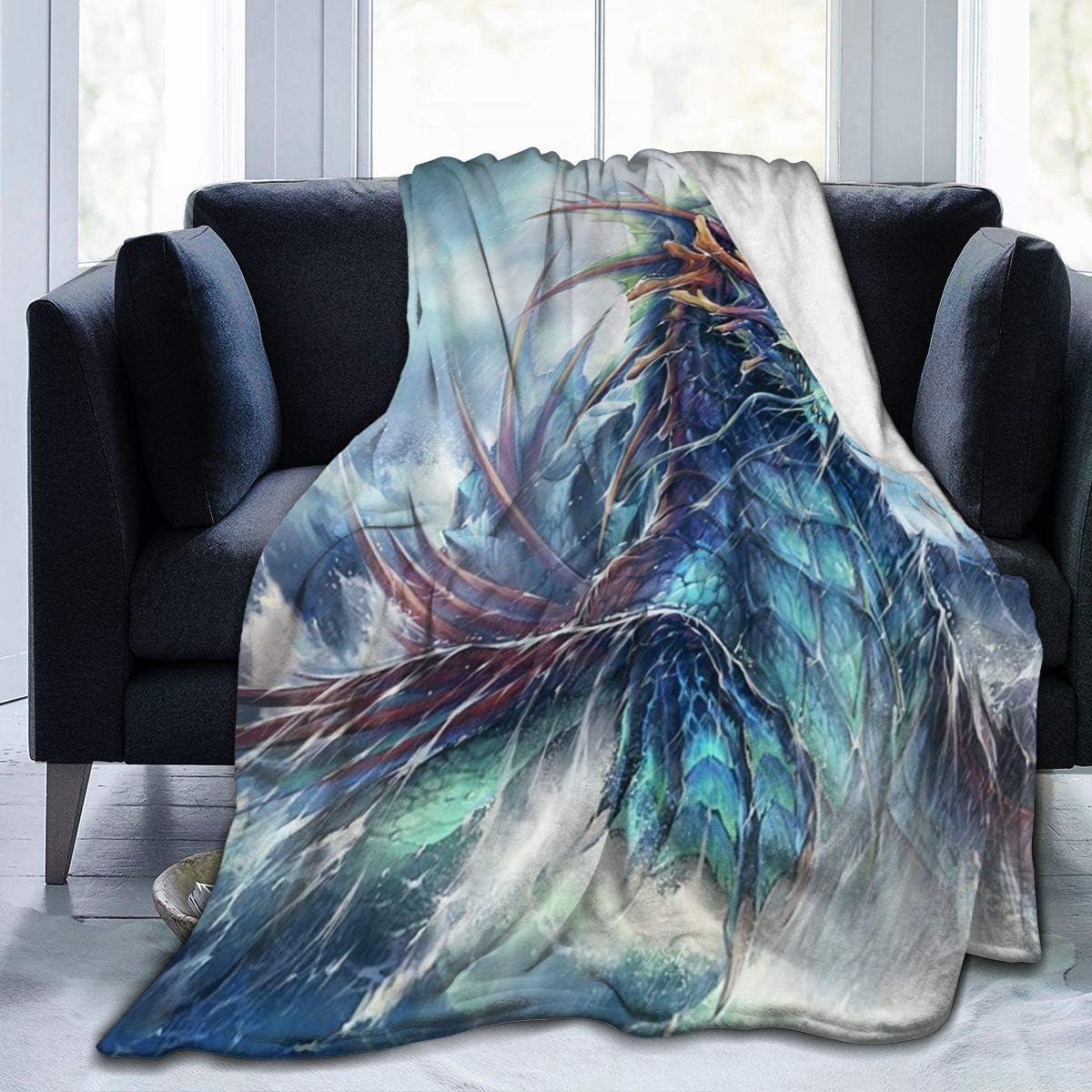 WAZHIJIA Mighty Dragon – Manta de forro polar, mullidas y cálidas para ropa de cama de invierno, sofá y felpa para decoración de hogar, idea de