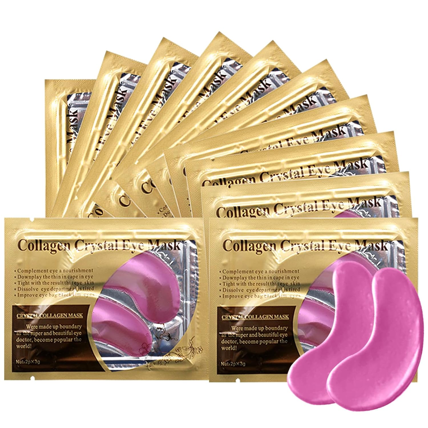 Máscara de ojos de colágeno rosa, 30 pares de parches dorados de cristal para ojos hinchados y ojeras  Parece menos cansado y reduce arrugas y
