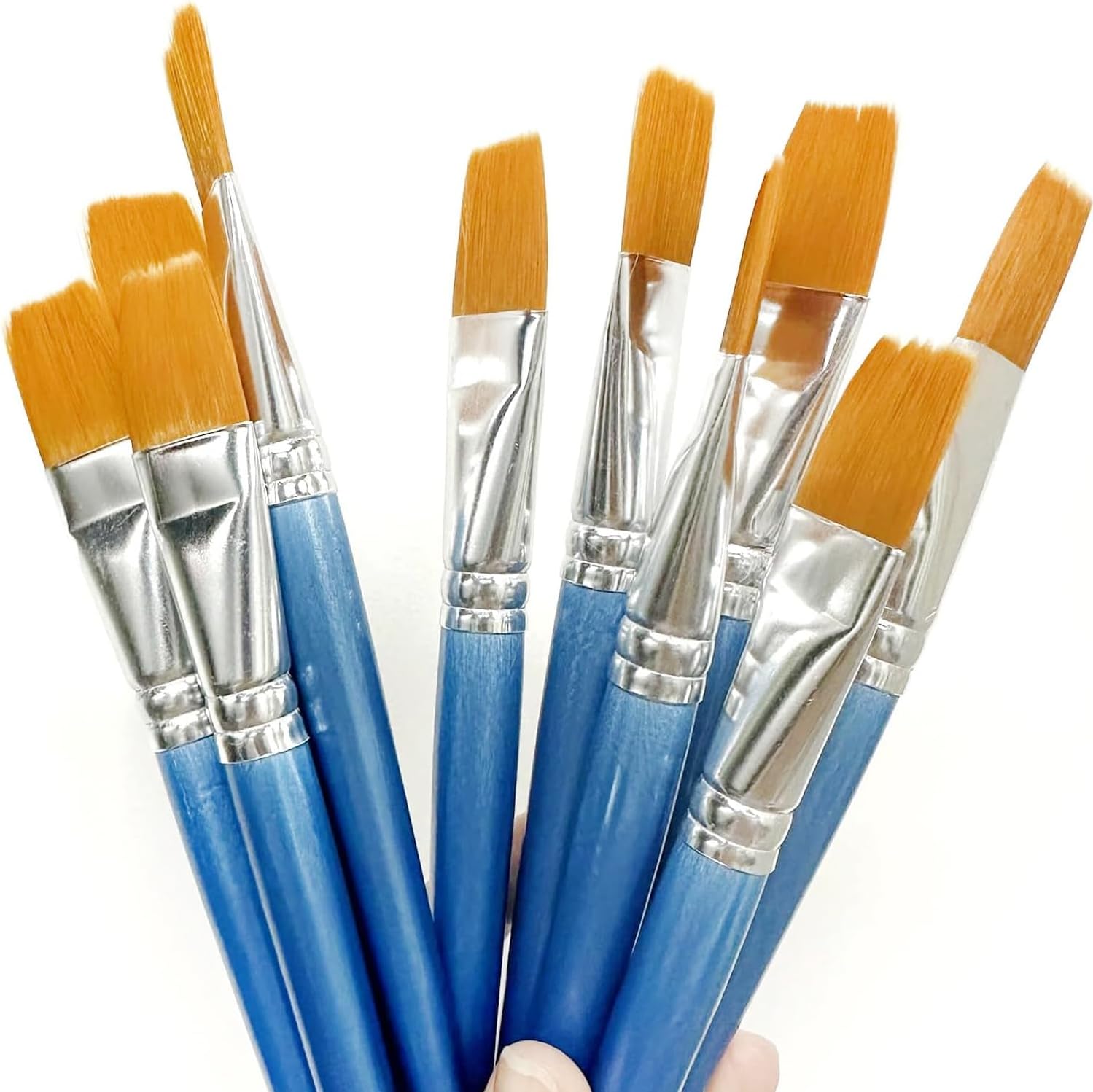 10 pinceles planos de 1 pulgada, pincel de pintura acrílica, cepillo de nailon sintético para el cabello, pincel de pintura para pintura de