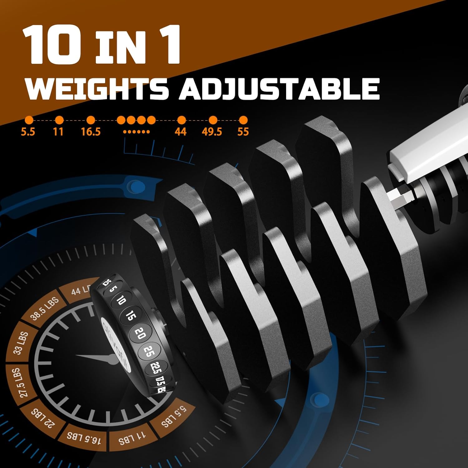 ATIVAFIT Adjustable Dumbbell Set, 55LB Dumbbell Weights Set, 10 in 1 Free Weights Fast Adjusted by One Hand, Dumbbells with Safety Lock, Anti-Slip - Imagen 4