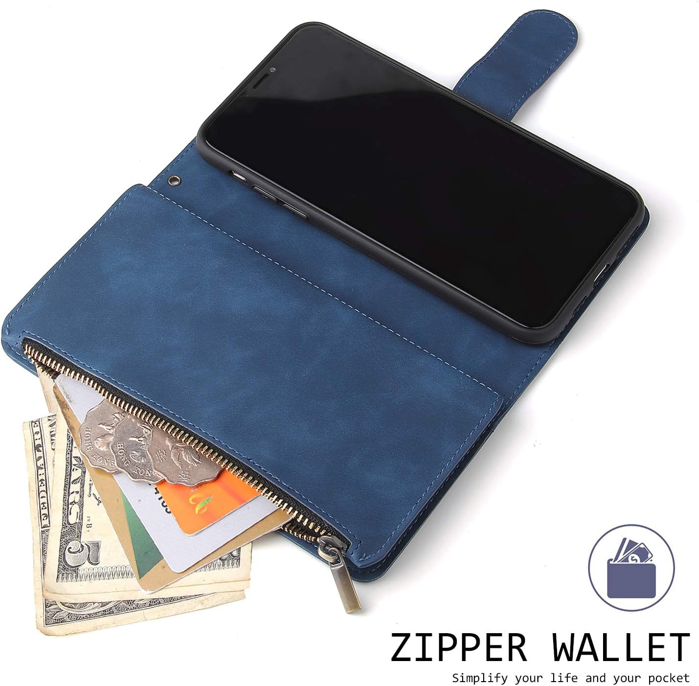 UEEBAI Funda tipo cartera para Samsung Galaxy S8, de piel sintética vintage de alta calidad, cierre magnético, bolsillo con cremallera, ranuras para