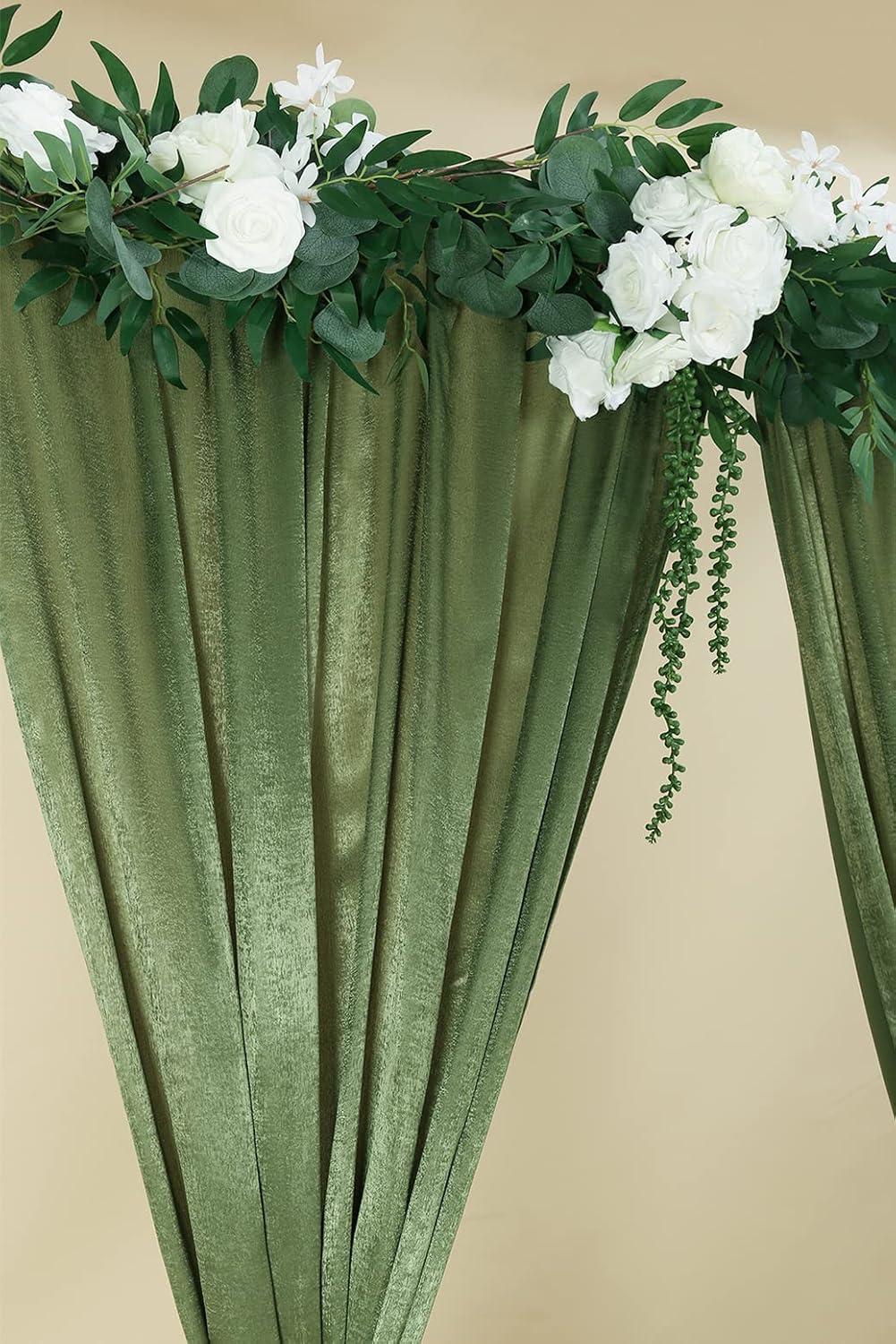 Cortinas de telón de fondo de boda de terciopelo verde oliva de 9.6 x 10 pies, paneles de cortinas suaves y sedosas para decoración de bodas,