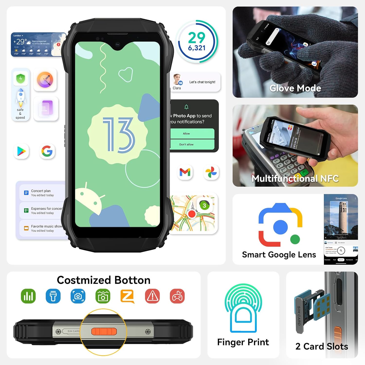 Blackview N6000 Smartphone resistente 2023, teléfono Android 13 pequeño de 4.3 pulgadas, 16 GB 256 GB Octa-core MTK Helio G99 6nm, cámara de 48 MP +