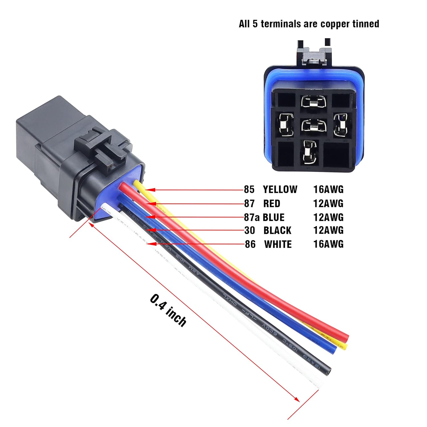 Paquete de 5 relés y arnés impermeables de 4030 amperios 12 V CC, cables de cobre estañado de 12 AWG, relé automotriz SPDT de 5 pines de 12 V 5P,