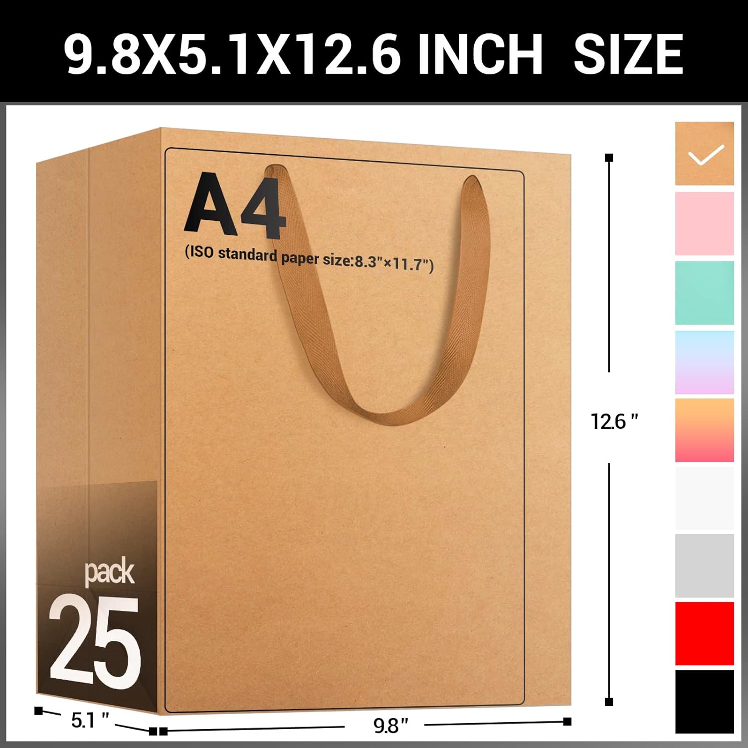 EUSOAR – Bolsas de papel con asas, 25 bolsas de compras de papel kraft marrón de 9.8 x 5.1 x 12.5 pulgadas, bolsas de papel Kraft, bolsas de fiesta,