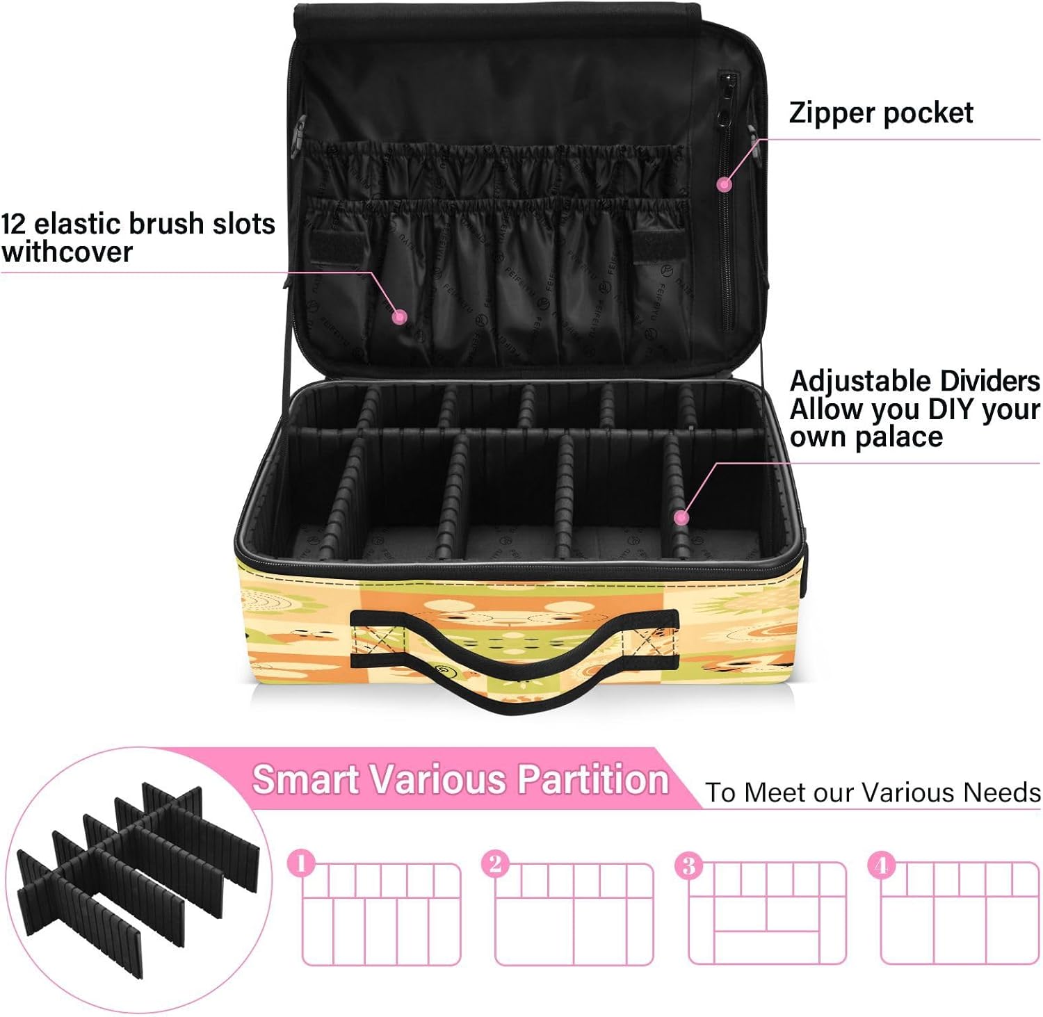 Animals and Floral Plaid Yellow cosmetic bag travel bag toiletry travel bags for toiletries portable makeup bag cosmetiquera de viaje para mujer for