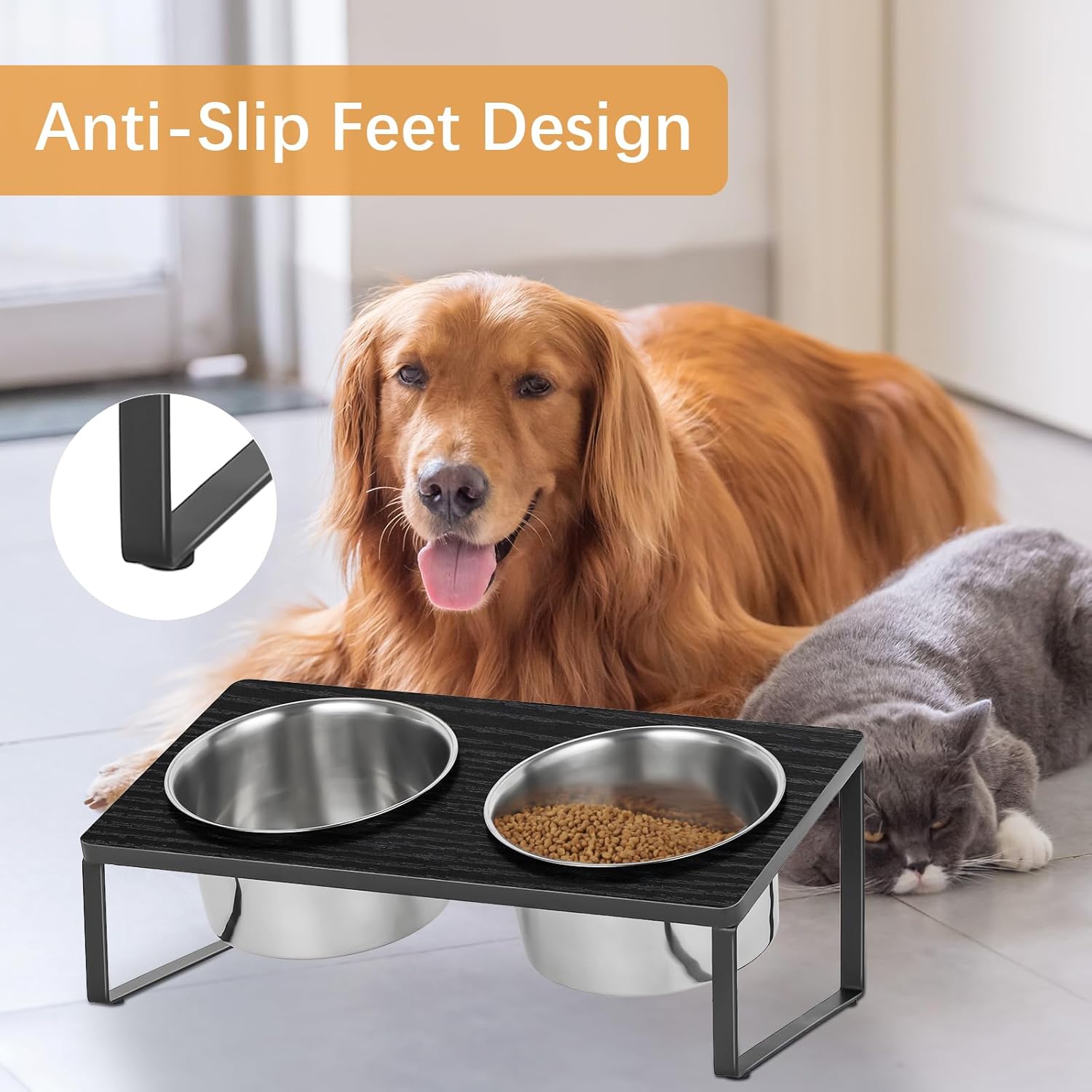 Cuencos elevados para perros con 2 cuencos elevados de acero inoxidable para alimentos inclinados para perros medianos y gatos, soporte para comida