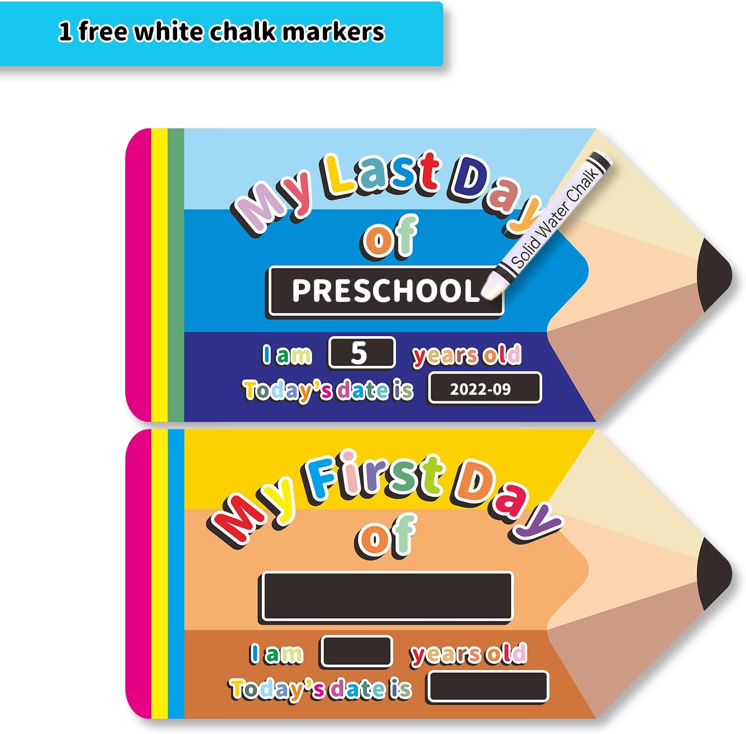 Homievar Cartel de lápiz 2023  Pizarra de tiza para el primer día de escuela para niños en preescolar o jardín de infantes  1 pizarra blanca y tiza