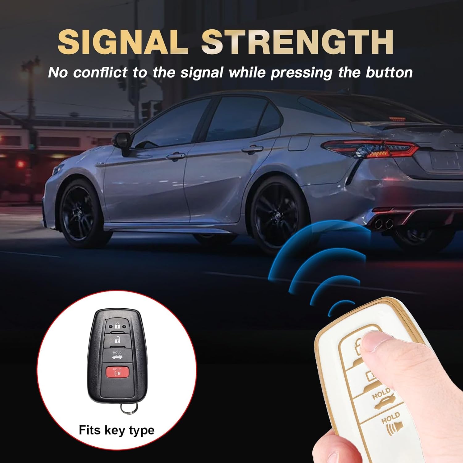 Xotic Tech – Carcasa para llavero con sello completo de TPU blanco con 4 botones antipolvo con llavero compatible con Toyota Camry RAV4 C-HR Avalon