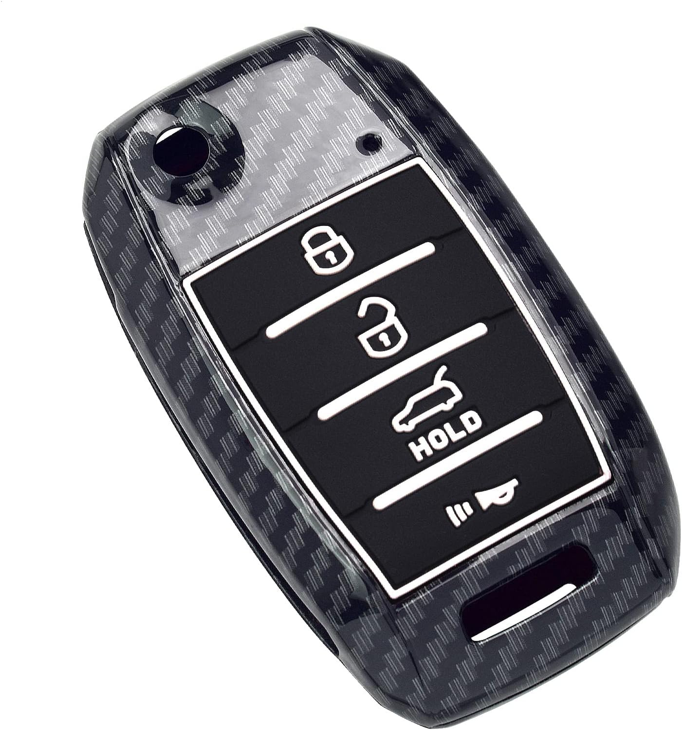 Funda inteligente para llavero compatible con KIA Forte Optima Rio Sedona Sorento Soul SPORTAGE caucho de silicona negra con patrón de fibra de