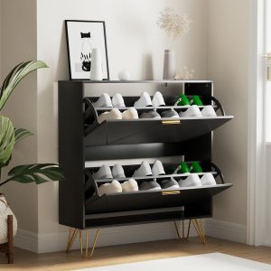 Armario de almacenamiento de zapatos con 2 cajones abatibles, armario de almacenamiento de zapatos delgado para entrada, gabinete de zapatos Armario de almacenamiento de zapatos con 2 cajones abatibles, armario de almacenamiento de zapatos delgado para entrada, gabinete de zapatos