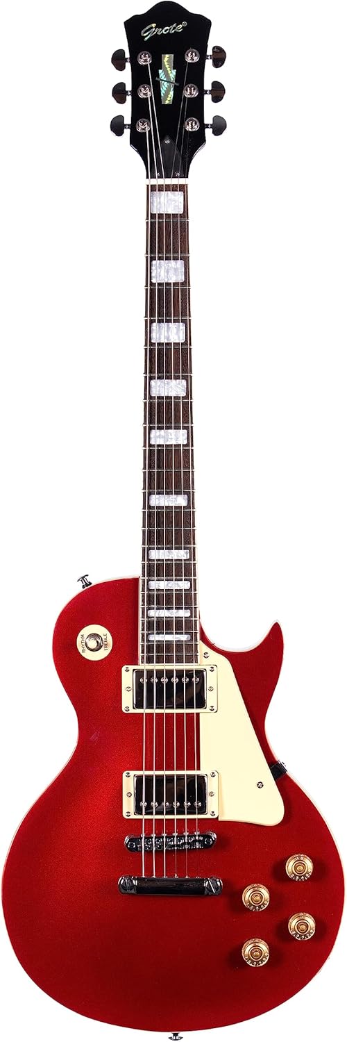 Grote Guitar Metallic Paints – Guitarra eléctrica de cuerpo sólido con púas de bolsa de transporte (rojo)