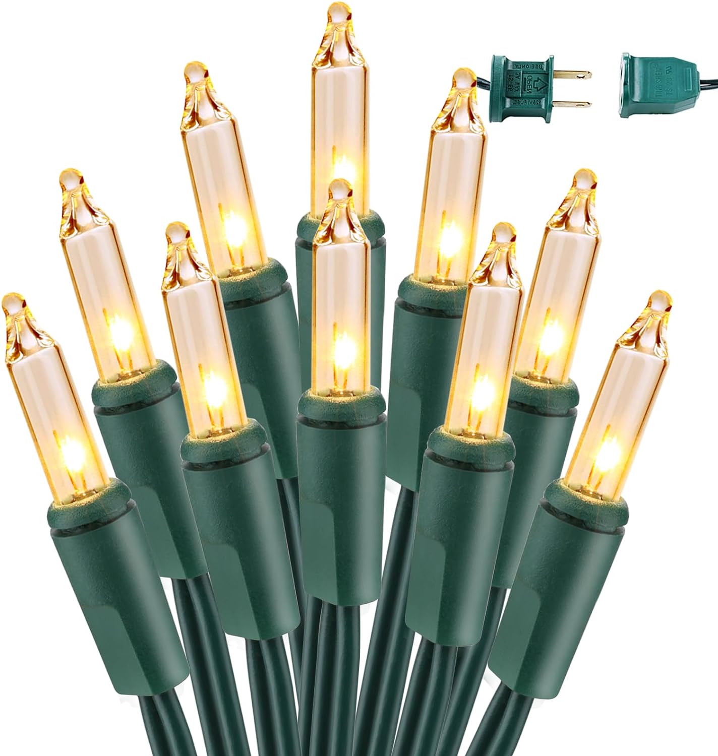 BrizLabs 300 luces de Navidad transparentes conectables de 69.6 pies, luces incandescentes de Navidad blancas cálidas, mini luces de Navidad con