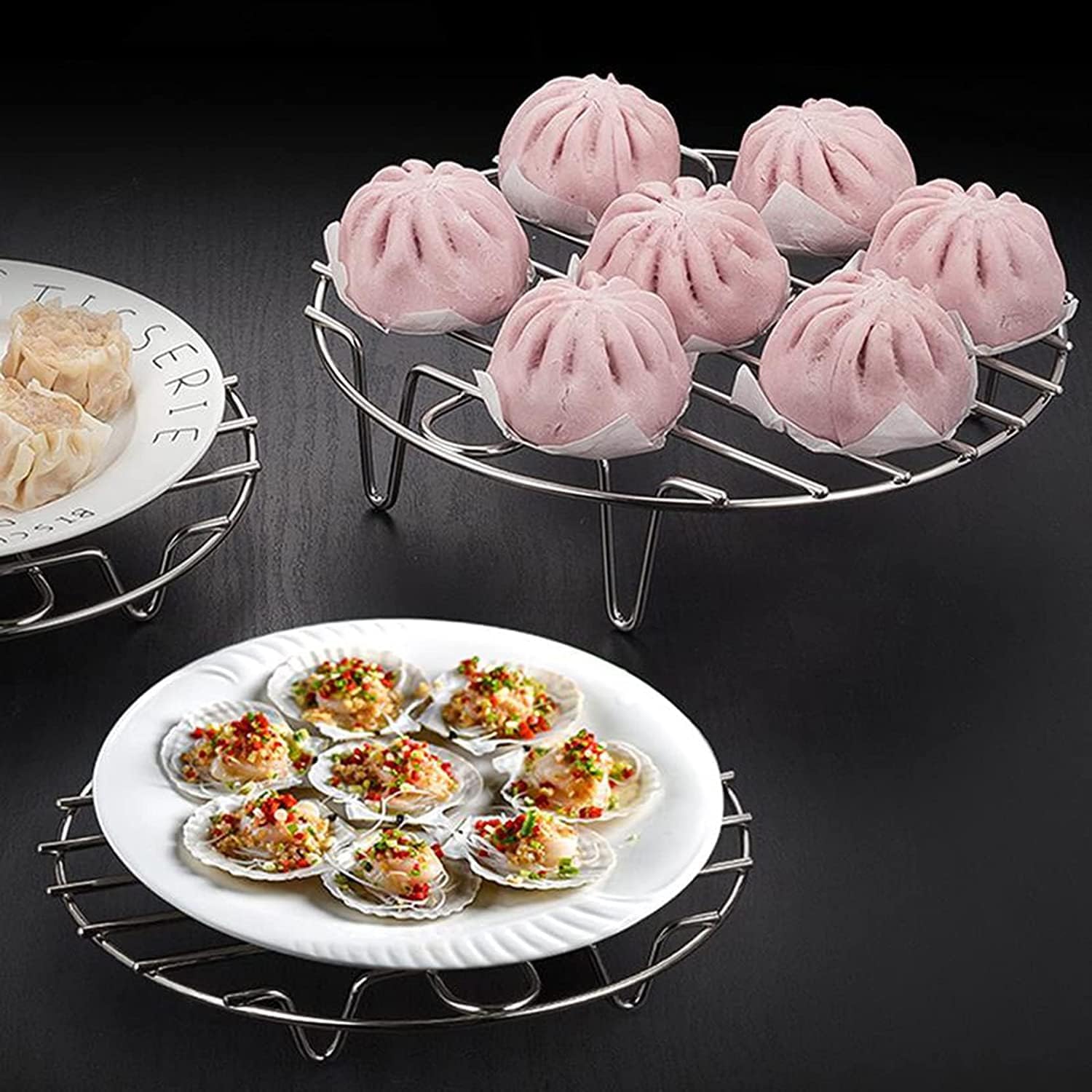 Estante de cocina redondo de 9 pulgadas, versátil rejilla de acero inoxidable, rejilla de vapor, se adapta a la freidora de aire, olla a presión,