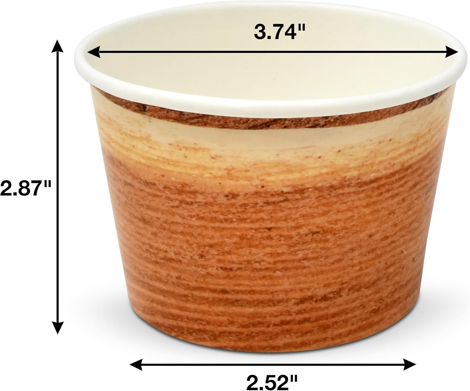 Gift Boutique 48 tazas de madera rústica, 10 onzas, café cortado de madera marrón, tazones de papel desechables para postres y helados, para