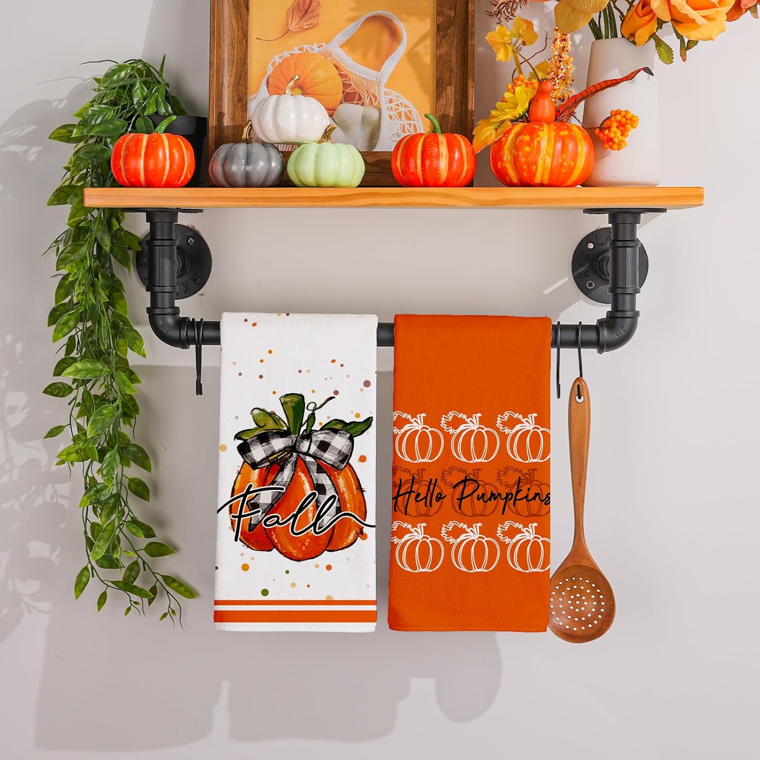Siilues Toallas de cocina de otoño de 18 x 26 pulgadas, decoración de otoño de Hello Pumpkin para el hogar, paños de cocina de temporada,