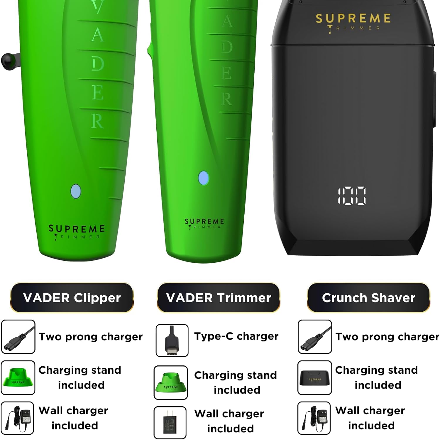 Supreme Trimmer Kit de peluquería 3 en 1  Vader Clipper, Vader Trimmer & Crunch Foil Shaver  Cortadora de barba profesional para hombres, cortadora