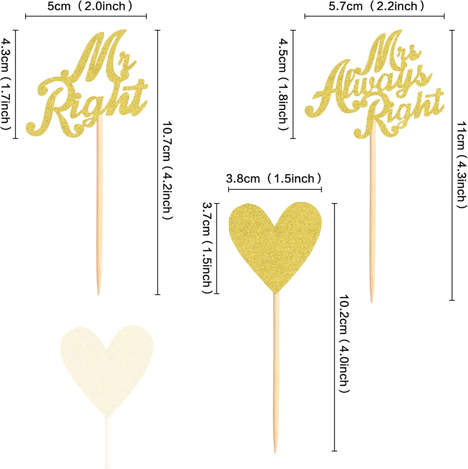 Paquete de 24 adornos para cupcakes Mr Right Mrs Always Right, diseño de corazón para despedida de soltera, bodas, compromisos, cumpleaños,