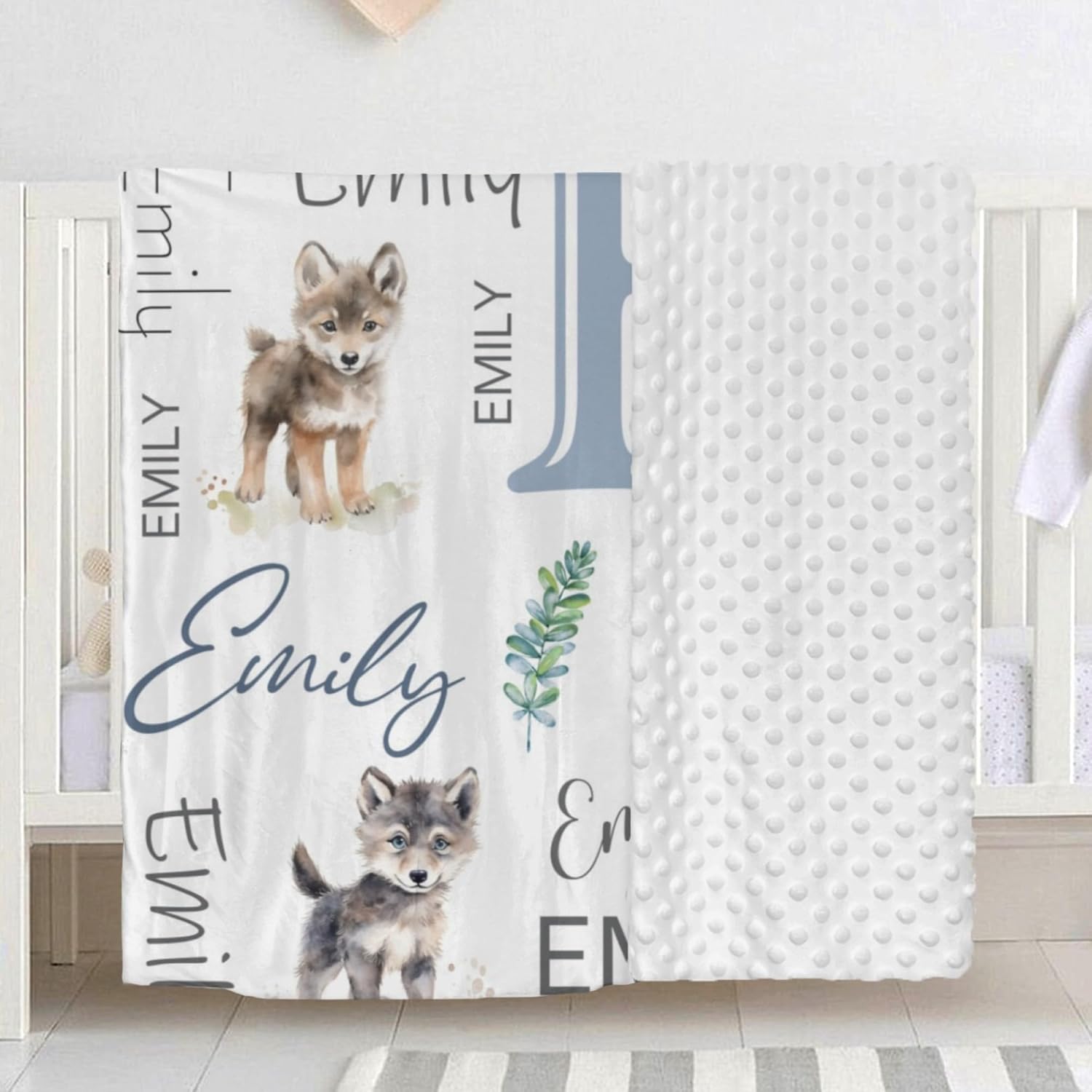 Mantas de bebé personalizadas para niños y niñas, manta de bebé de lobo, manta de bebé de felpa suave Minky con nombre de recepción, mantas para