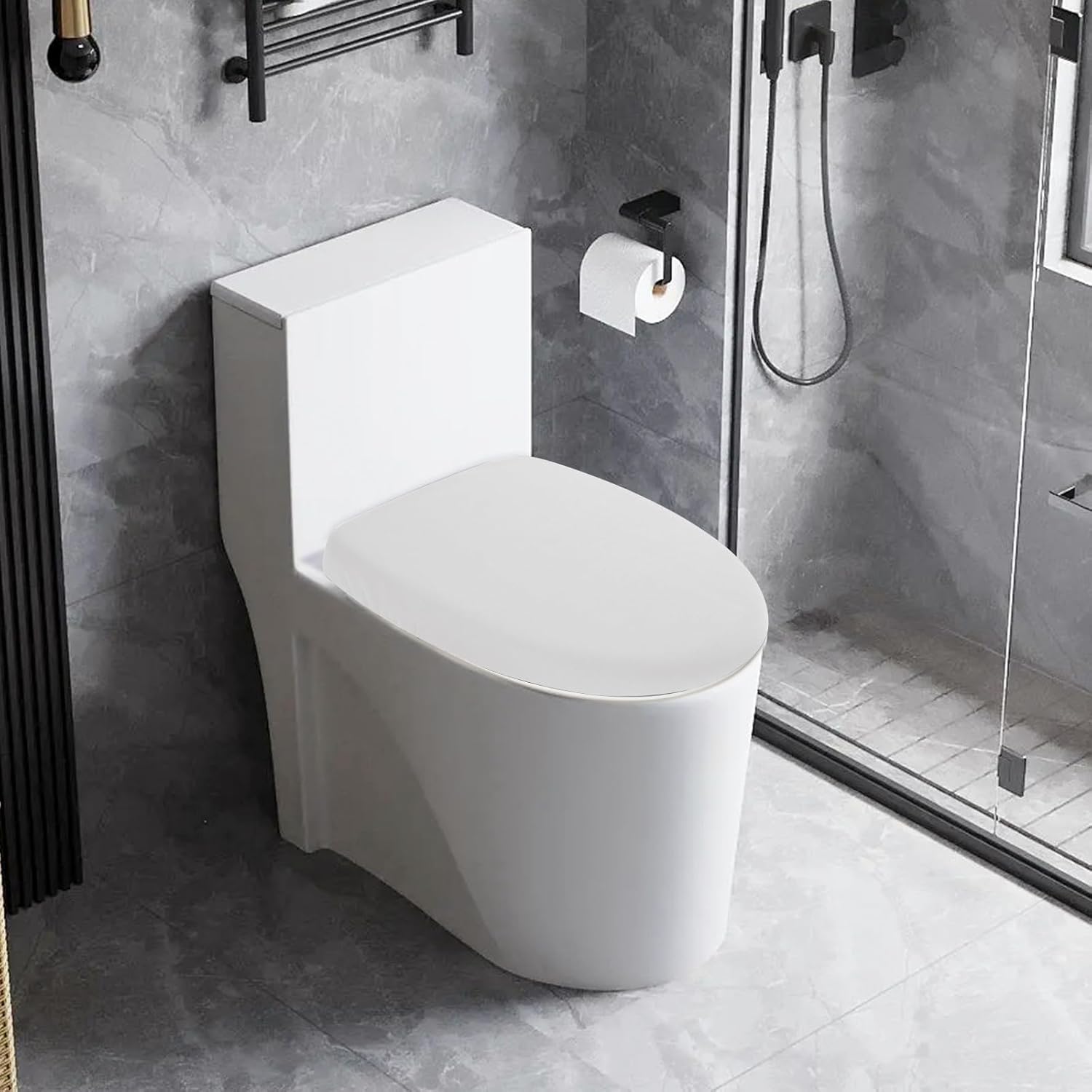 Funda elástica para tapa de inodoro de elastano, funda gruesa para asiento de inodoro para baño, funda de inodoro suave y lavable, se adapta a la