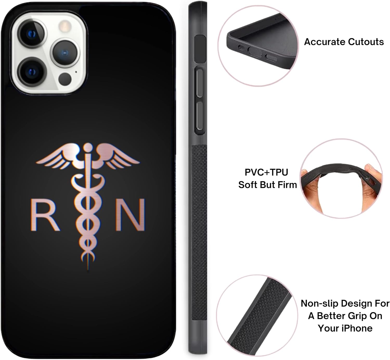 Rn – Funda médica de enfermera registrada, compatible con iPhone 1212 Pro, funda delgada de goma TPU antideslizante duradera a prueba de golpes