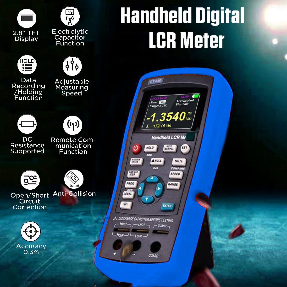 Medidor LCR Precisión 0.2% Puente eléctrico digital de mano con pantalla TFT Probador de capacitancia multímetro multifunción de inductancia