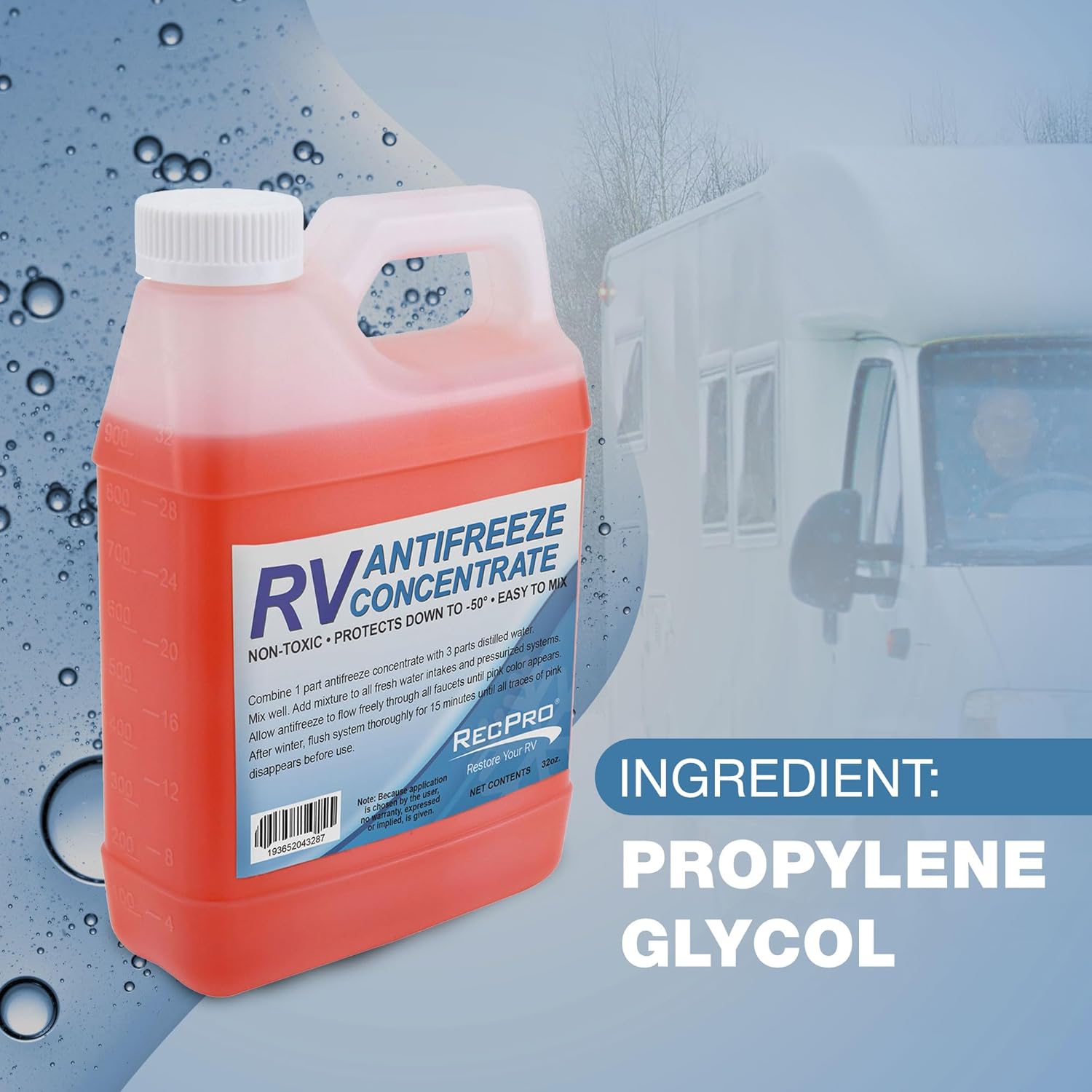 RecPro 32 onzas -50 grados Fahrenheit Protección RV Anticongelante Concentrado Líquido Mezclador para Invernación Vehículos Recreativos (Paquete de
