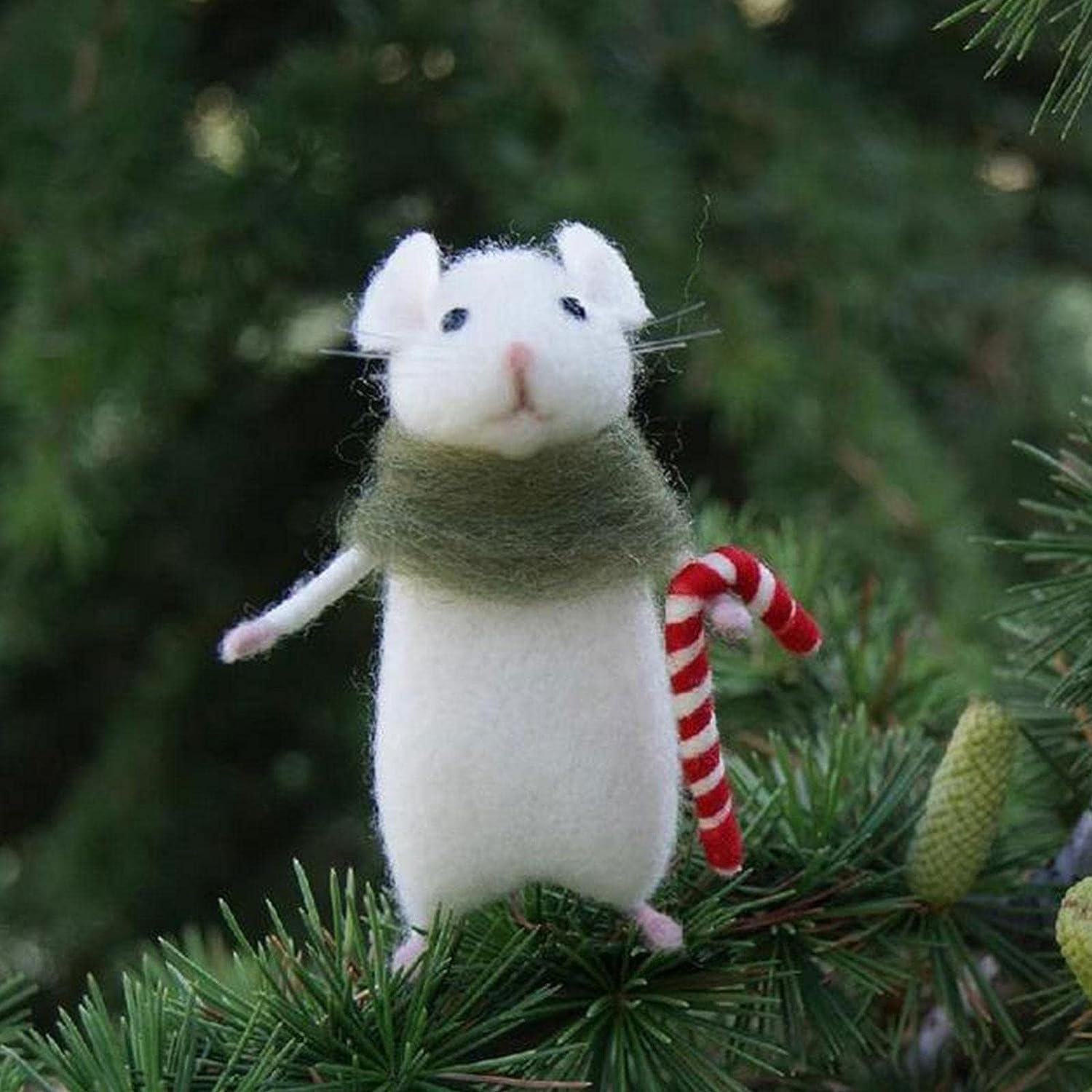 WJUOIHI Ratón de Halloween hecho a mano con una calabaza  Adorno de ratón navideño de fieltro de lana, aguja de fieltro de Navidad, muñeco de bruja