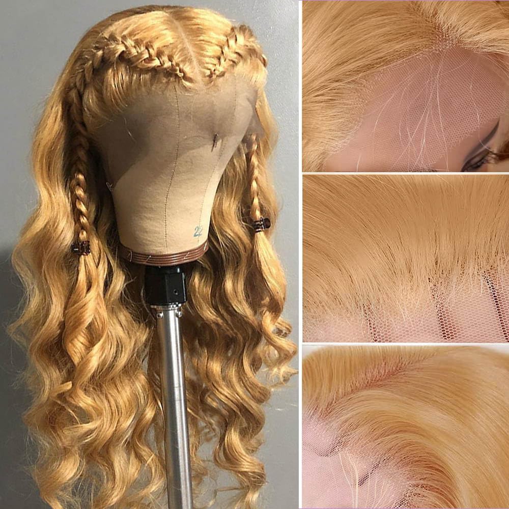 Peluca de cabello humano rubio miel con encaje frontal, prearrancado de 13 x 4, rubio miel, cabello humano de color 27#, pelucas de encaje frontal,