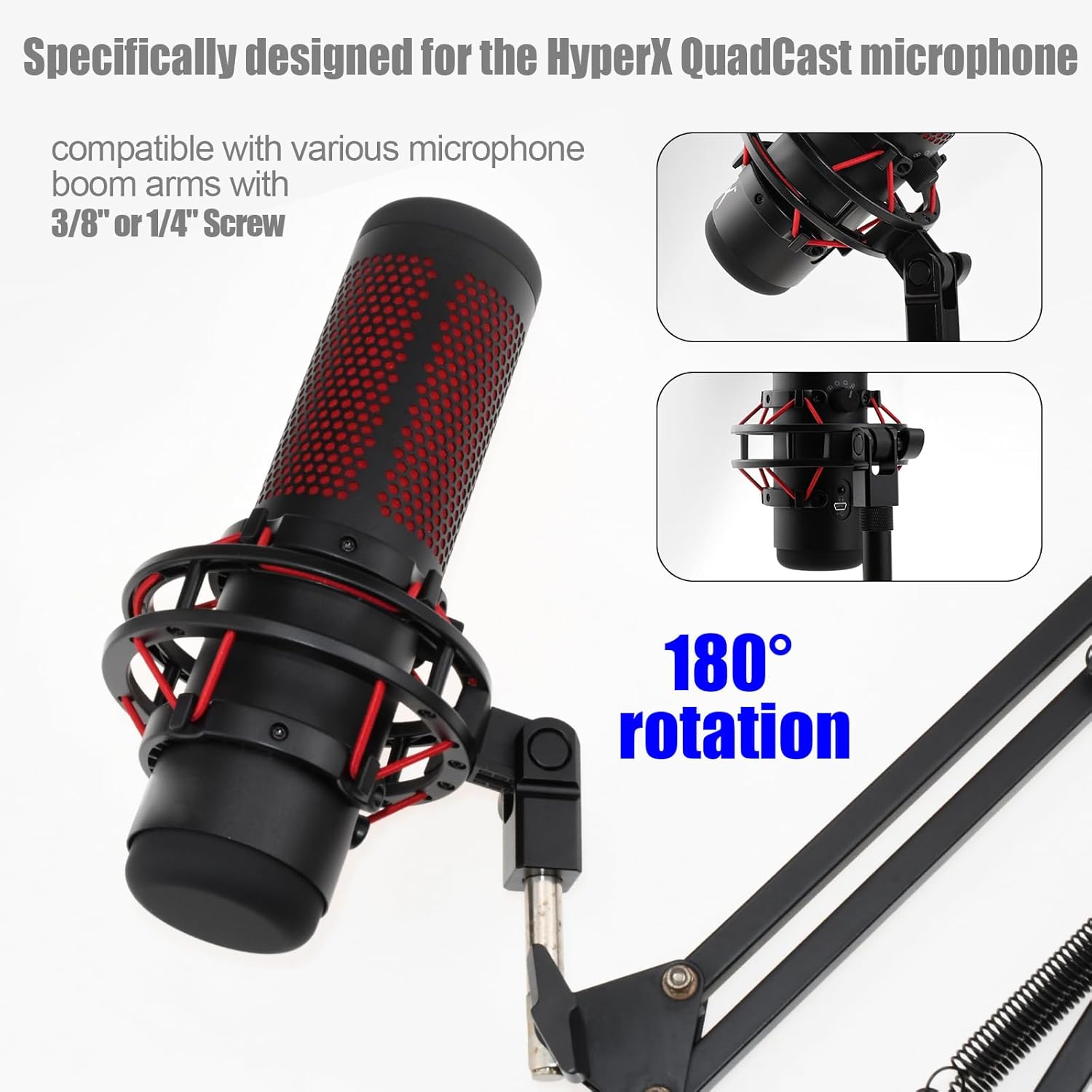Adaptador de montaje de micrófono para Hyperx Quadcast con adaptador de tornillo de 38″ o 14″ y tuerca, funciona con soporte de micrófono HyperX