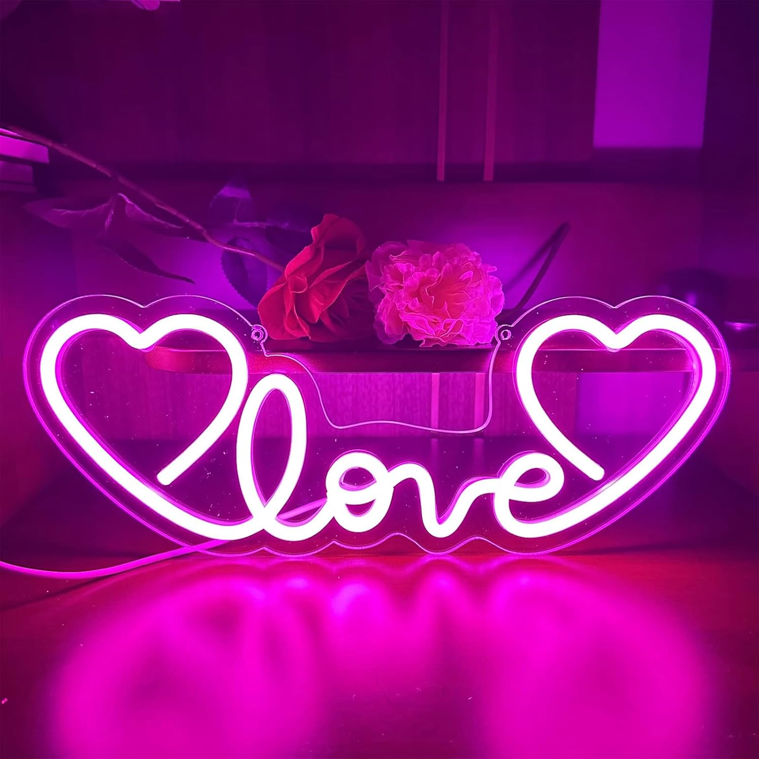 Letrero de neón LED rosa con corazón de amor para boda, proponer matrimonio, día de la madre, día de San Valentín, decoración de pared, regulable,