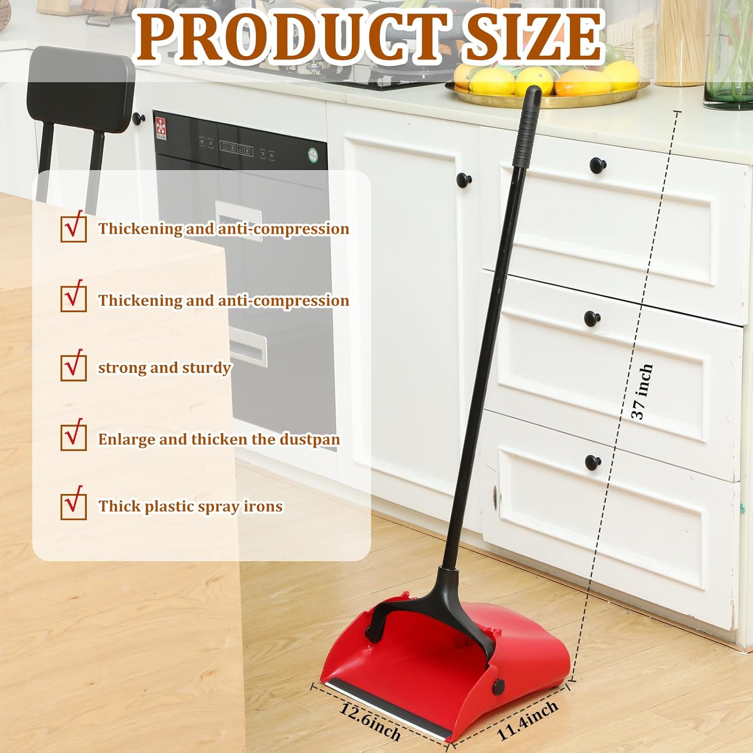 8 piezas de recogedor vertical de plástico para vestíbulo comercial con mango largo, recogedor vertical de metal, resistente para restaurantes,