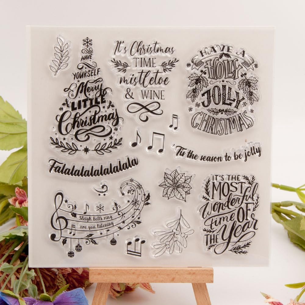Palabras de bendición de Navidad, sellos transparentes de silicona con sentimientos, notas musicales, copos de nieve, sellos transparentes para