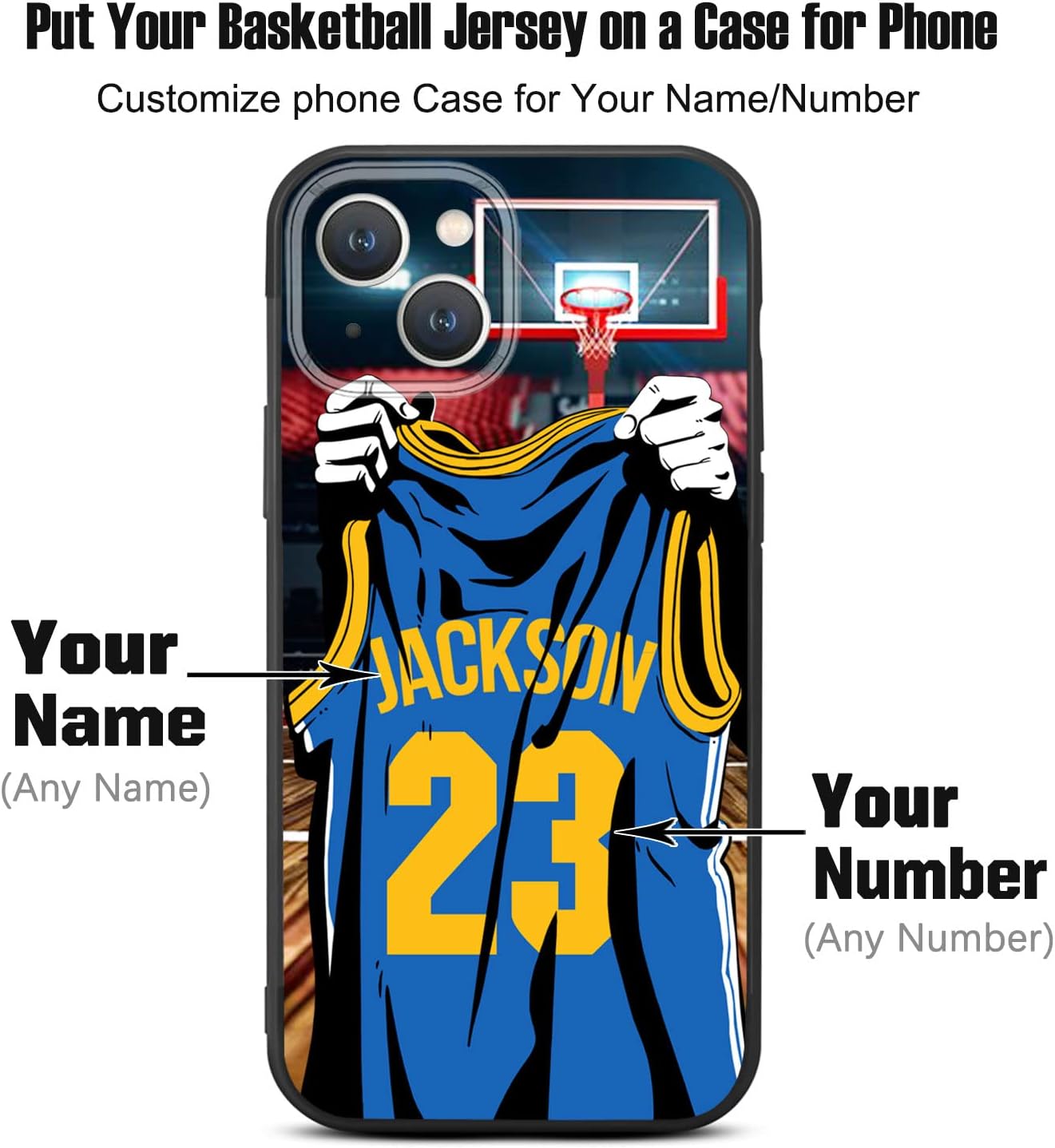 Nombre y número personalizados  Jersey de baloncesto Golden State  Funda de silicona líquida para iPhone 15 14 Pro Max 13 12 11 Xs Max Xr SE3 8 7 6