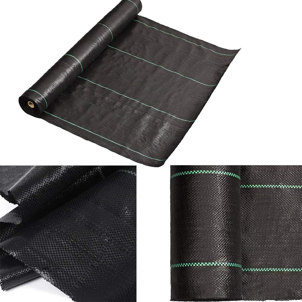 Tela de barrera de malezas resistente de 4 x 100 pies, protector de jardín ultra grueso para control de malas hierbas, cubierta de suelo negro,