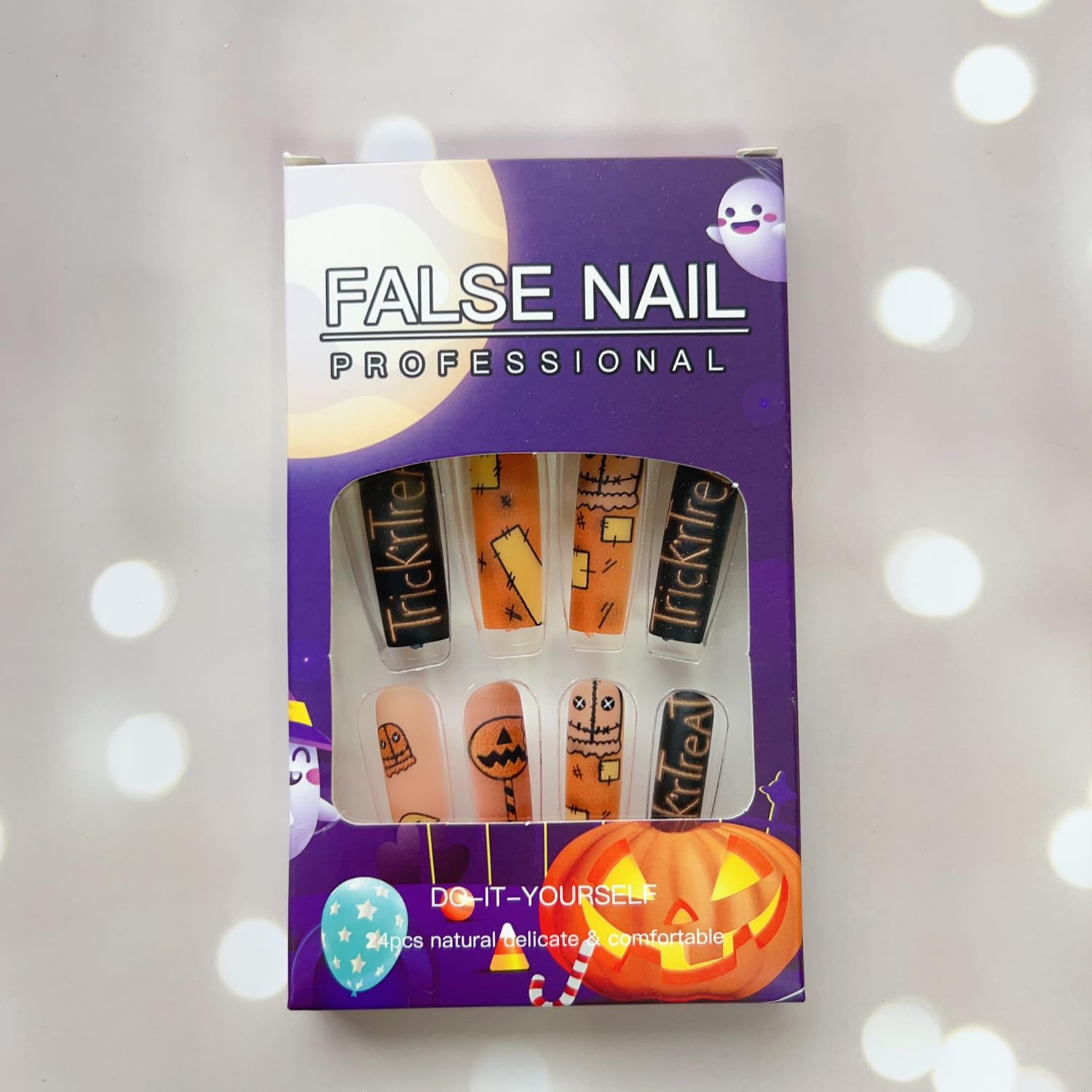 Uñas postizas a presión de Halloween, largas y cuadradas, uñas postizas acrílicas de Halloween con diseños, uñas adhesivas de Halloween de cobertura