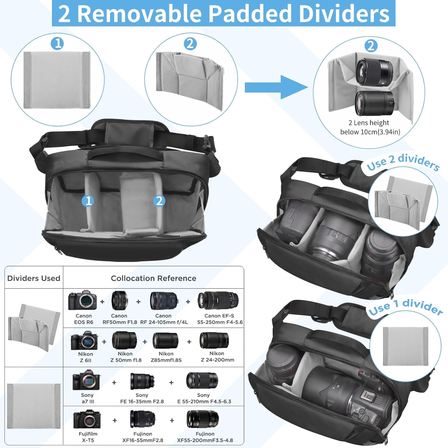 Bolsa bandolera para cámara, funda impermeable para cámara con soporte para trípode, DSLRSLRSLRsin espejo, bolsa cruzada para fotógrafos, color negro