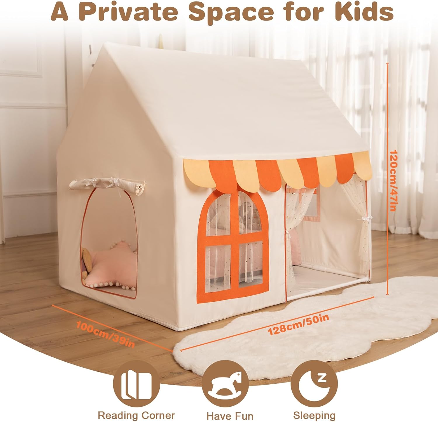 Tienda de campaña para niños, acogedora casa de juegos para niños, casa de juegos para interiores y exteriores con 2 puertas y 3 ventanas, tienda de