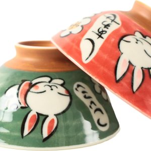 Mino ware Cerámica Japonesa Par Arroz Tazón Happy Rabbit Verde y Rojo Hecho en Japón (Importación de Japón) MIG009 Mino ware Cerámica Japonesa Par Arroz Tazón Happy Rabbit Verde y Rojo Hecho en Japón (Importación de Japón) MIG009