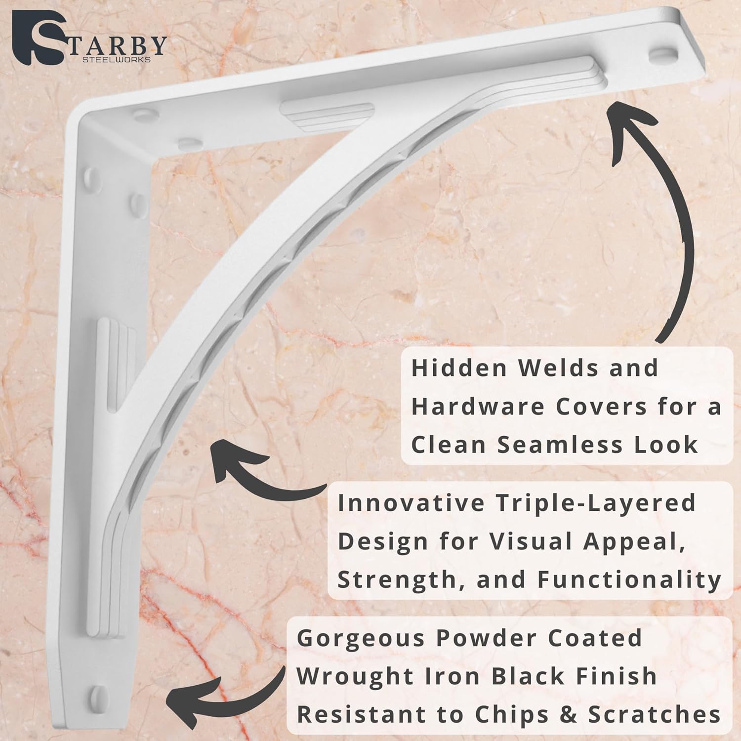 STARBY Designer – Soportes de metal resistentes para estantes (2 de cada uno), ménsulas de chimenea para repisas, soportes de estante y soportes de