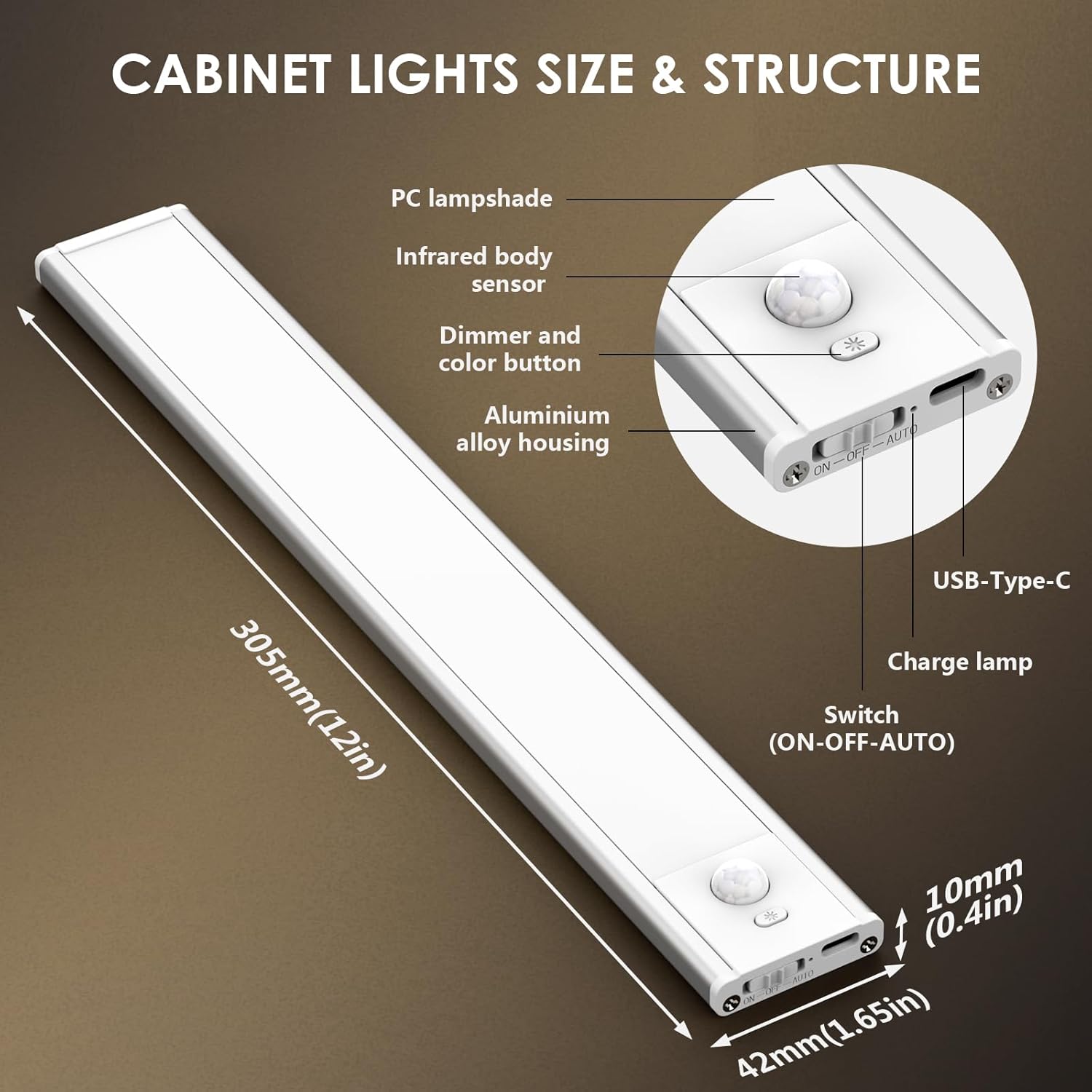 Luces para debajo del gabinete, 72 luces LED con sensor de movimiento para interiores, luces recargables por USB, iluminación inalámbrica de 3
