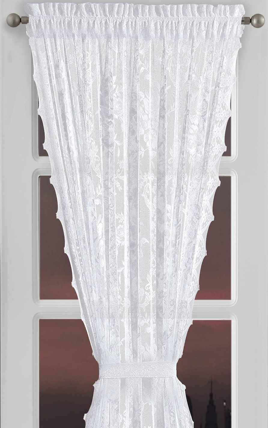 Cortinas de encaje blanco de 52 x 72 pulgadas para puerta francesa. Cortinas de encaje para puerta de privacidad, filtro de luz y decoración del