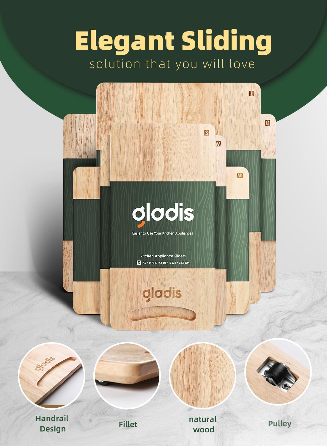 Bandeja deslizante para electrodomésticos de cocina, madera de goma de alta calidad mejorada Gladis deslizante para encimera debajo de los
