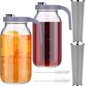 2 juegos de cafetera helada de vidrio con tapa de mango de boquilla de vertido, filtro de café y cepillo, jarra de café frío, cafetera fría, tarro 2 juegos de cafetera helada de vidrio con tapa de mango de boquilla de vertido, filtro de café y cepillo, jarra de café frío, cafetera fría, tarro