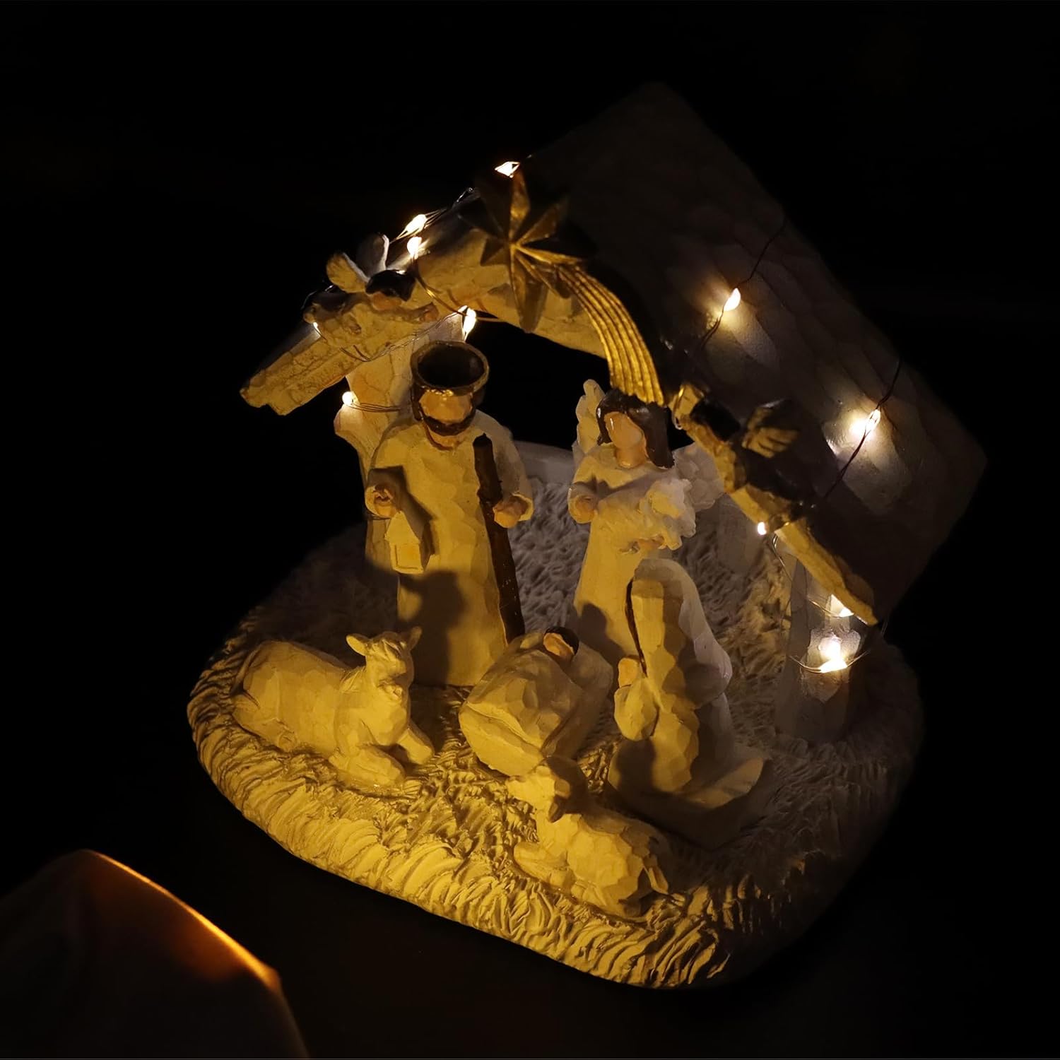 Juego de Belén para interiores, juego de Belén con tira de luces LED, Belén interior con pesebre, juegos y figuras de Belén, decoraciones para