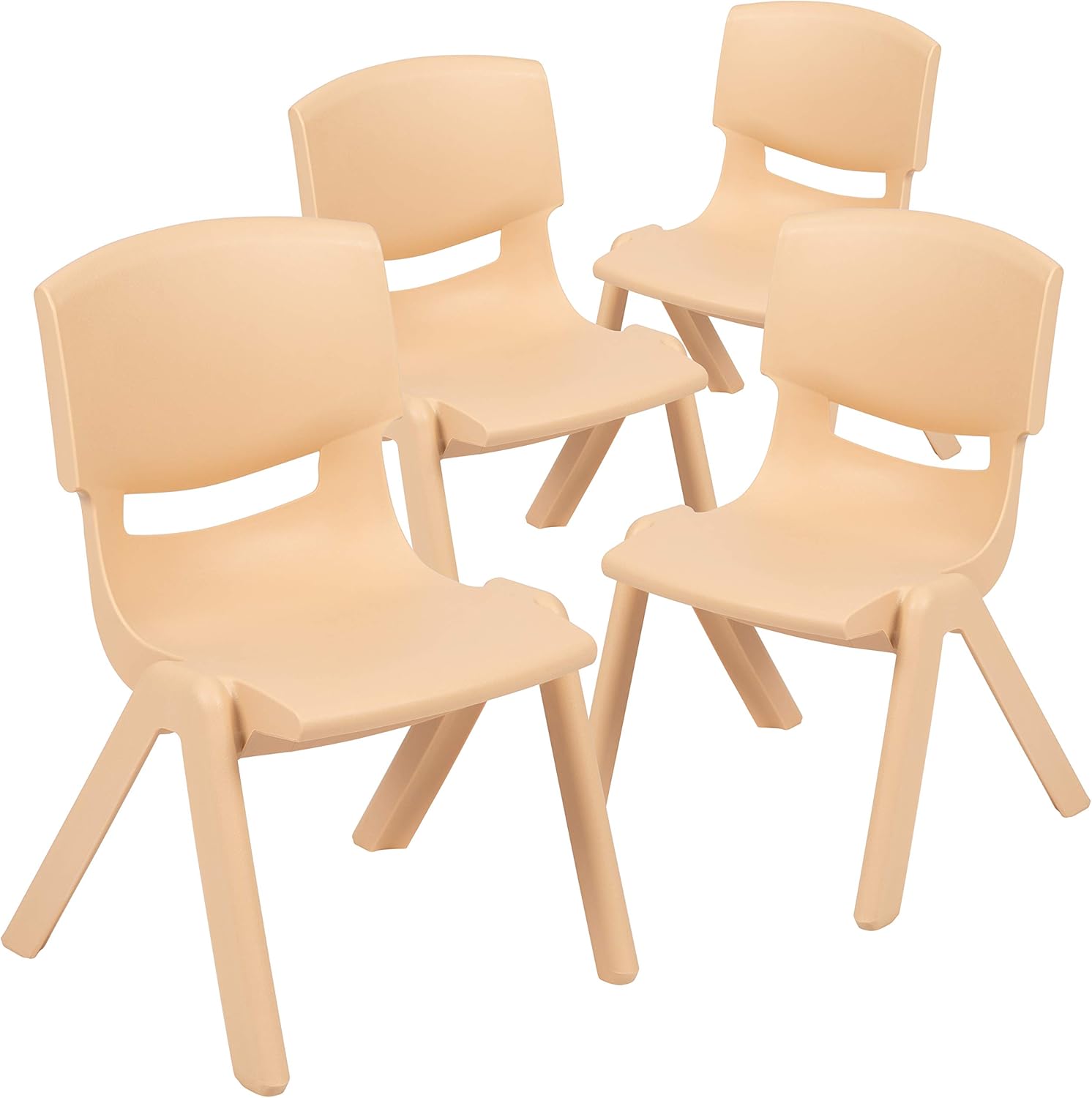 EMMA + OLIVER Paquete de 4 sillas escolares apilables de plástico natural con asiento de 10.5 pulgadas de alto, silla preescolar