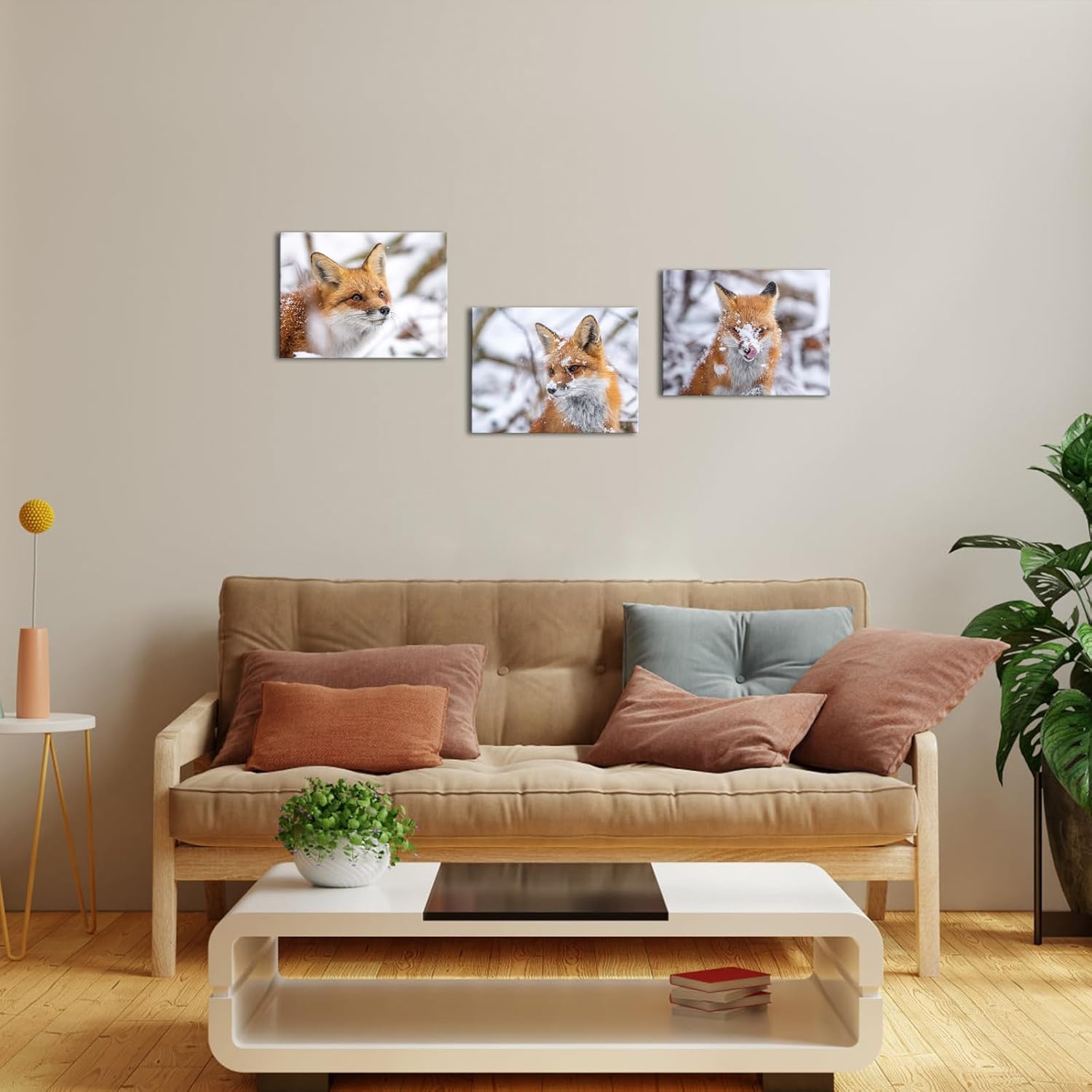 Biuteawal Lienzo decorativo para pared, diseño de zorro rojo, caza en la nieve, imágenes sobre lienzo de animales de vida silvestre, pintura de