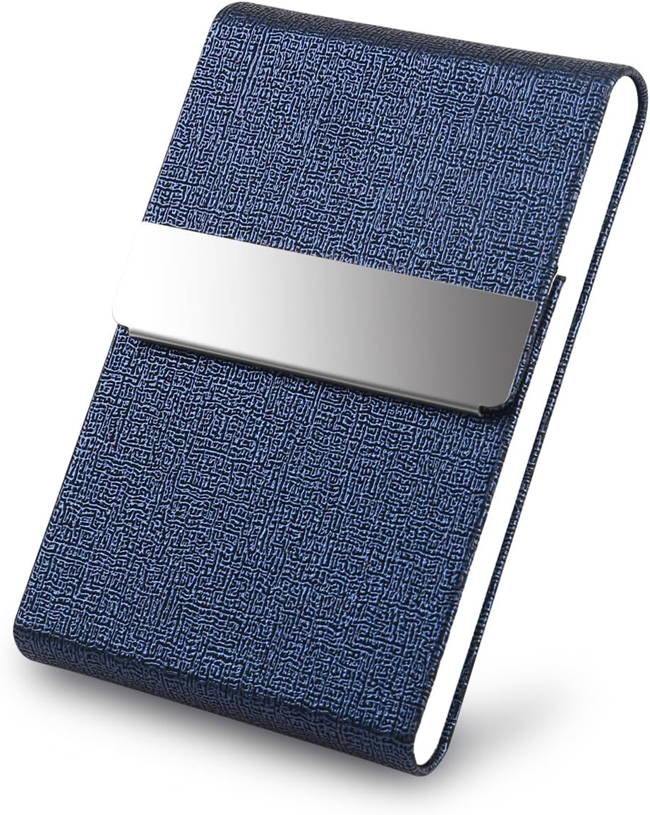 Tarjetero con diseño ultra delgado, funda para tarjetas de visita con piel sintética de alta calidad, bolsillo para trajes, tarjetero metálico para